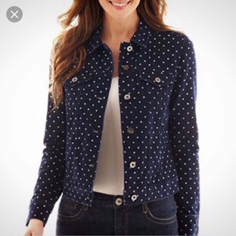 Liz Claiborne | Blue White PolkaDot Denim Jacket M